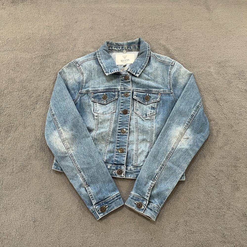 GUESS Denim Jacket Light Wash Button Front Stretc-Women’s Size M